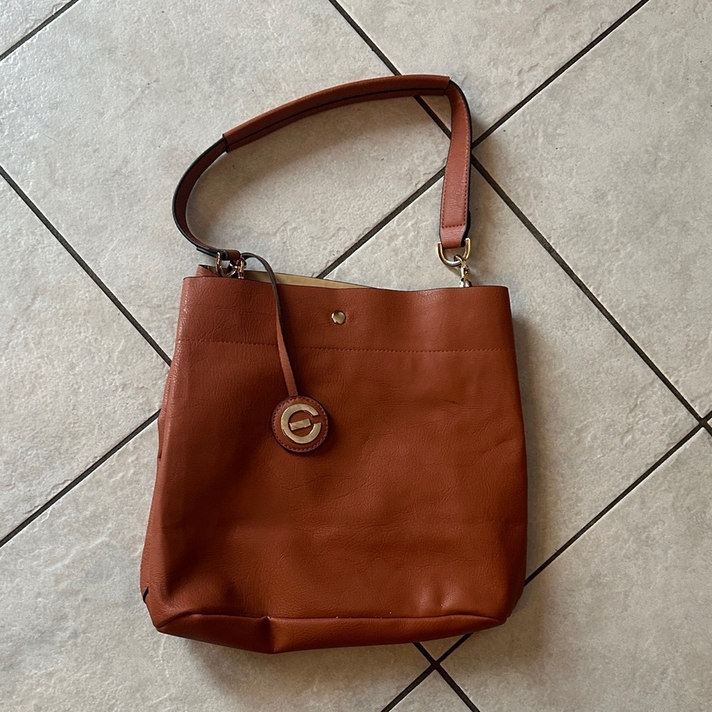 Elegant Brown Vegan Leather Shoulder Bag